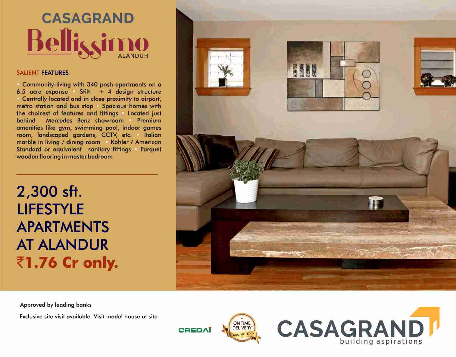 Book lifestyle apartments at Rs. 1.76 cr at Casagrand Bellissimo in Chennai Update